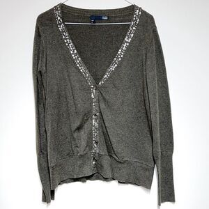 Eileen Fisher olive Green Embellished Button Front Cardigan Lairs Size Womens M